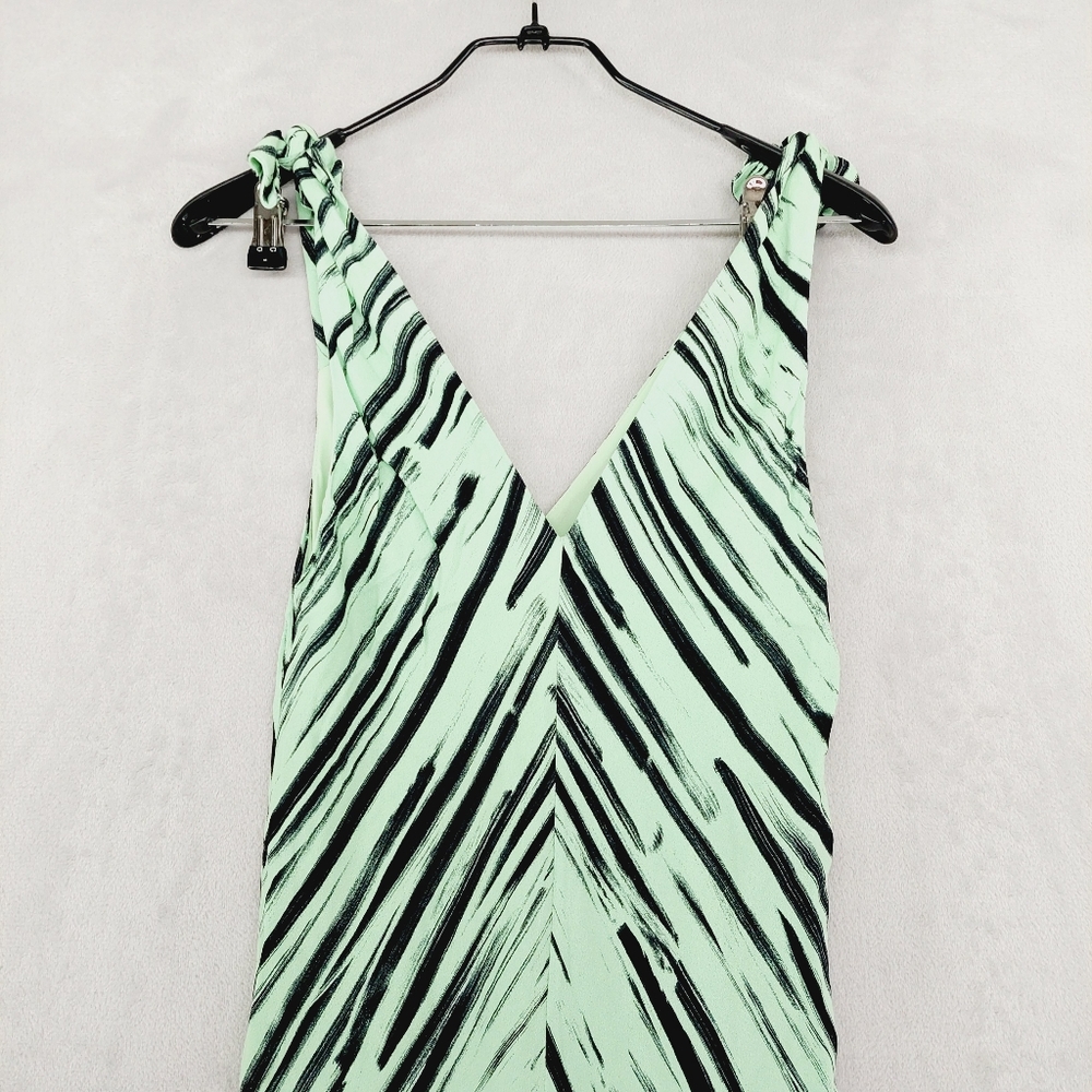 Proenza Schouler Black Striped Green Printed Knot Sleeve Dress P2673 - Picture 4 of 8